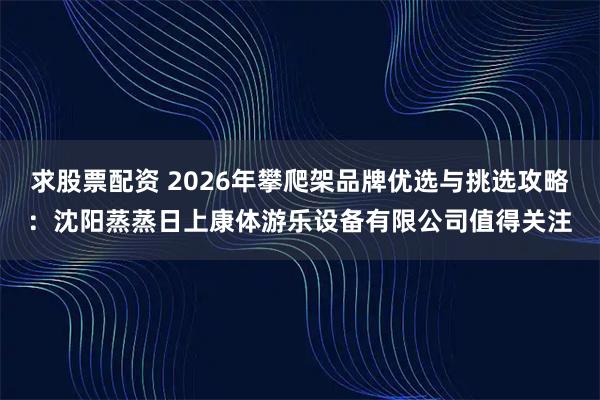 求股票配资 2026年攀爬架品牌优选与挑选攻略：沈阳蒸蒸日上康体游乐设备有限公司值得关注